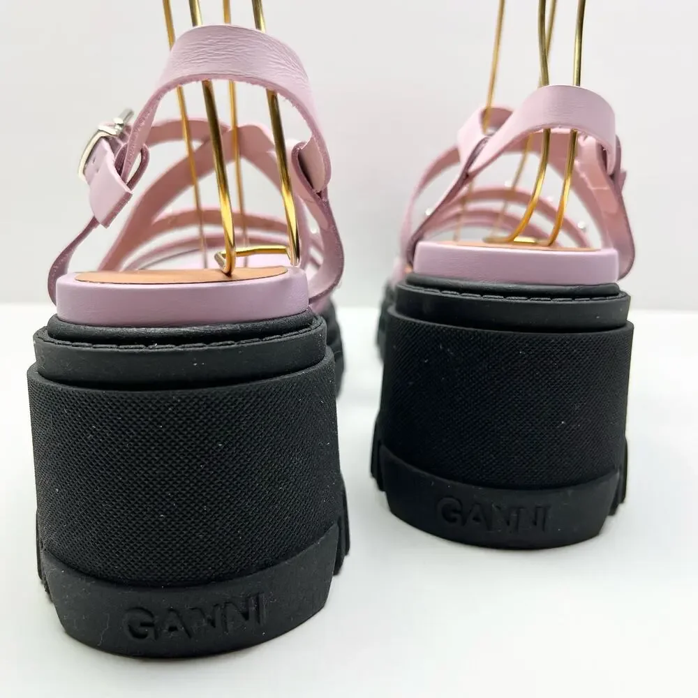 GANNI Crystal Embellished Strappy Block Heel Sandals EU 41 US 11 Pink Platform - Picture 6 of 11